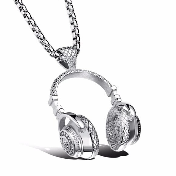 Stainless Steel DJ Music Headphone Pendant Long Chain Hip Hop Rock - Picture 5 of 16